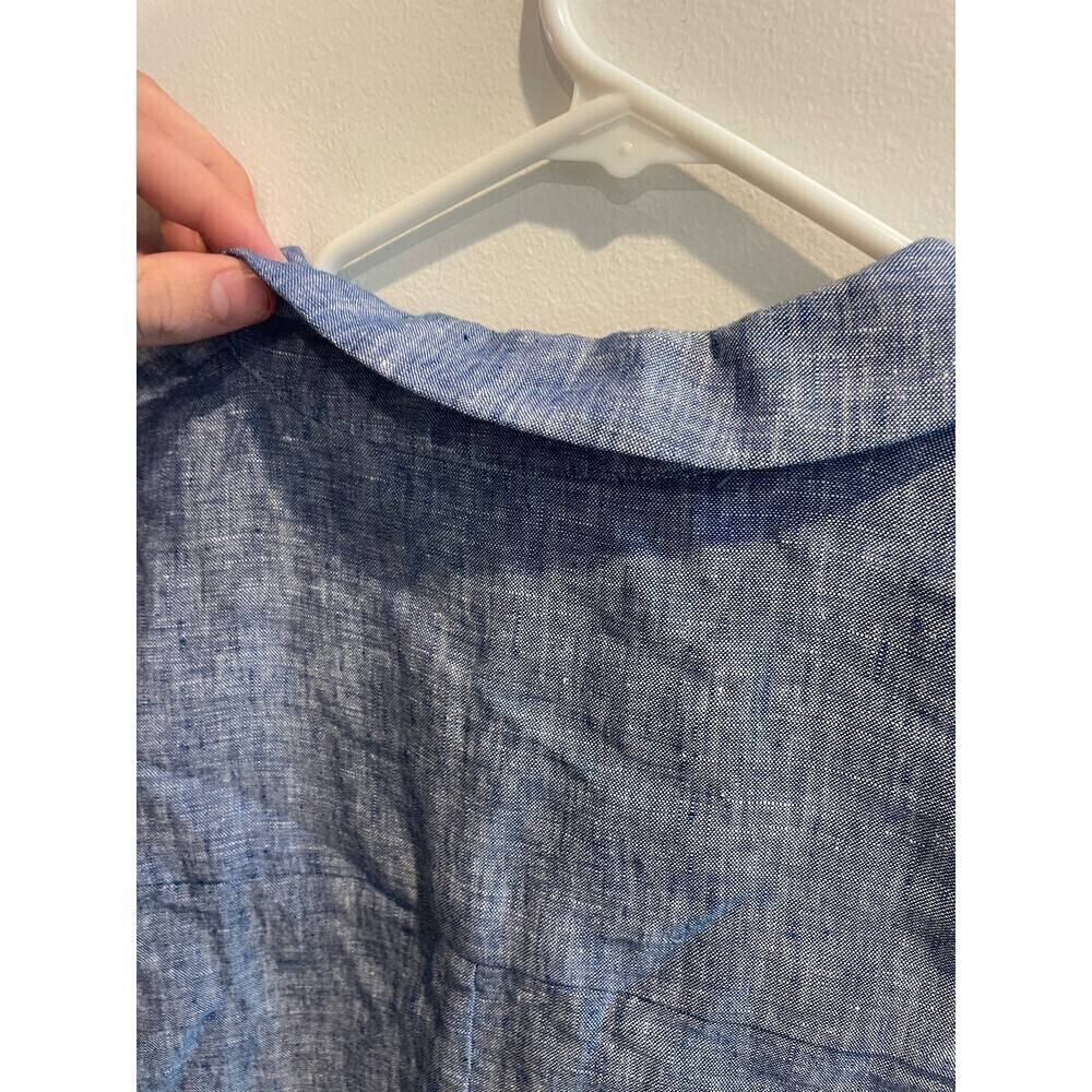 Boden Chambray Cropped Sleeveless Top Blue Linen 20/22 Collared Button Down - Picture 10 of 13